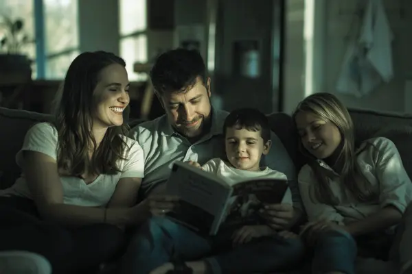 A warm and connected family sharing a peaceful, supportive moment together at home