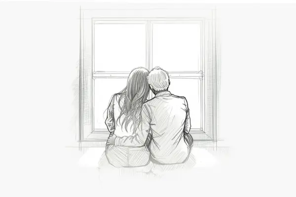 A couple sitting together in soft natural light, looking peaceful and reflective, representing the hope and connection that therapy can help restore.